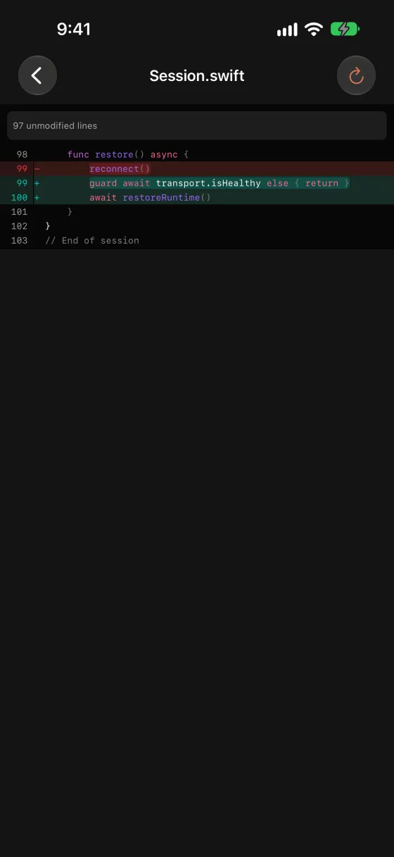 Syntax-highlighted diff of a changed source file.