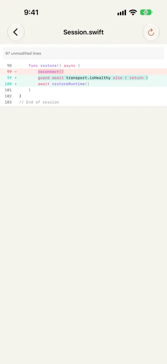 Syntax-highlighted diff of a changed source file.